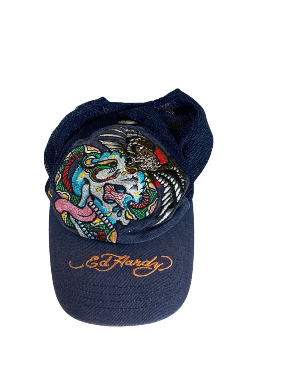 Ed Hardy Men's Embroidered Battle Skull Leopard Trucker Hat Snapback - OS